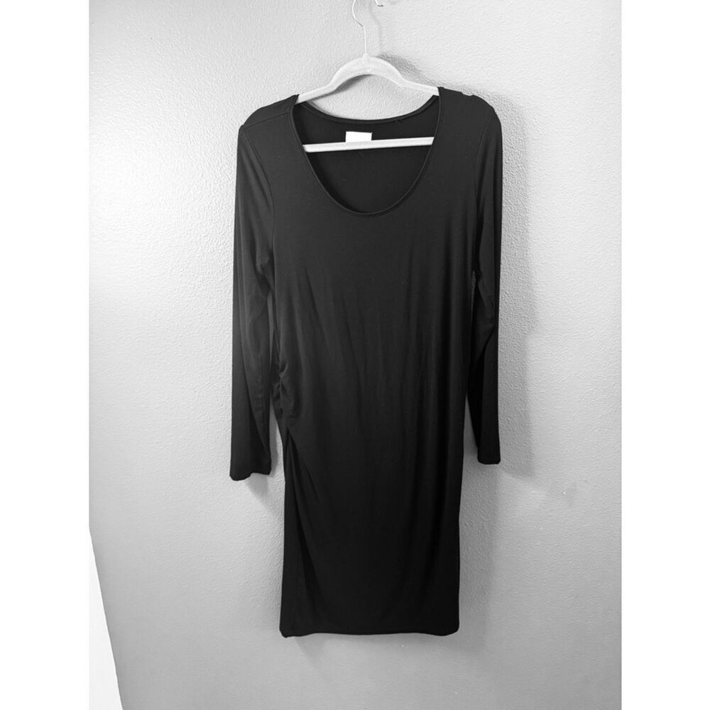 A Glow Women's Maternity Dress Black Sz L Ruched LS Midi